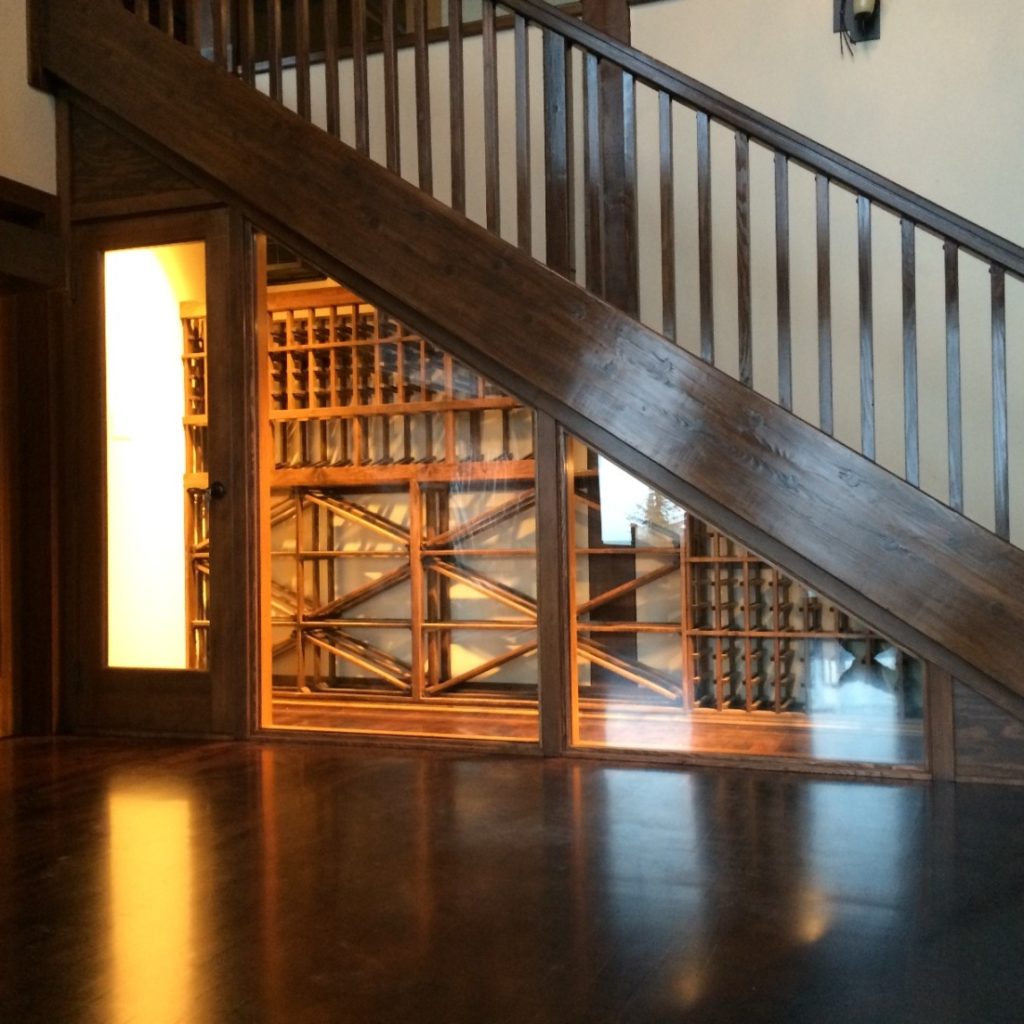 Overall View of Vancouver Custom Wine Cellar Under Stairway