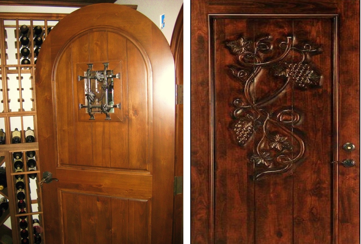 Durable wooden wine room doors.